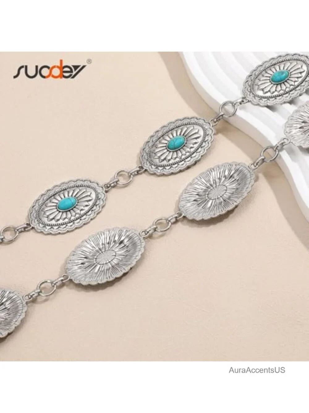 Western Chain Belt for Women Cowgirl Concho Country Turquoise Fashion Waist Belt